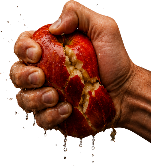Hand crushing an apple